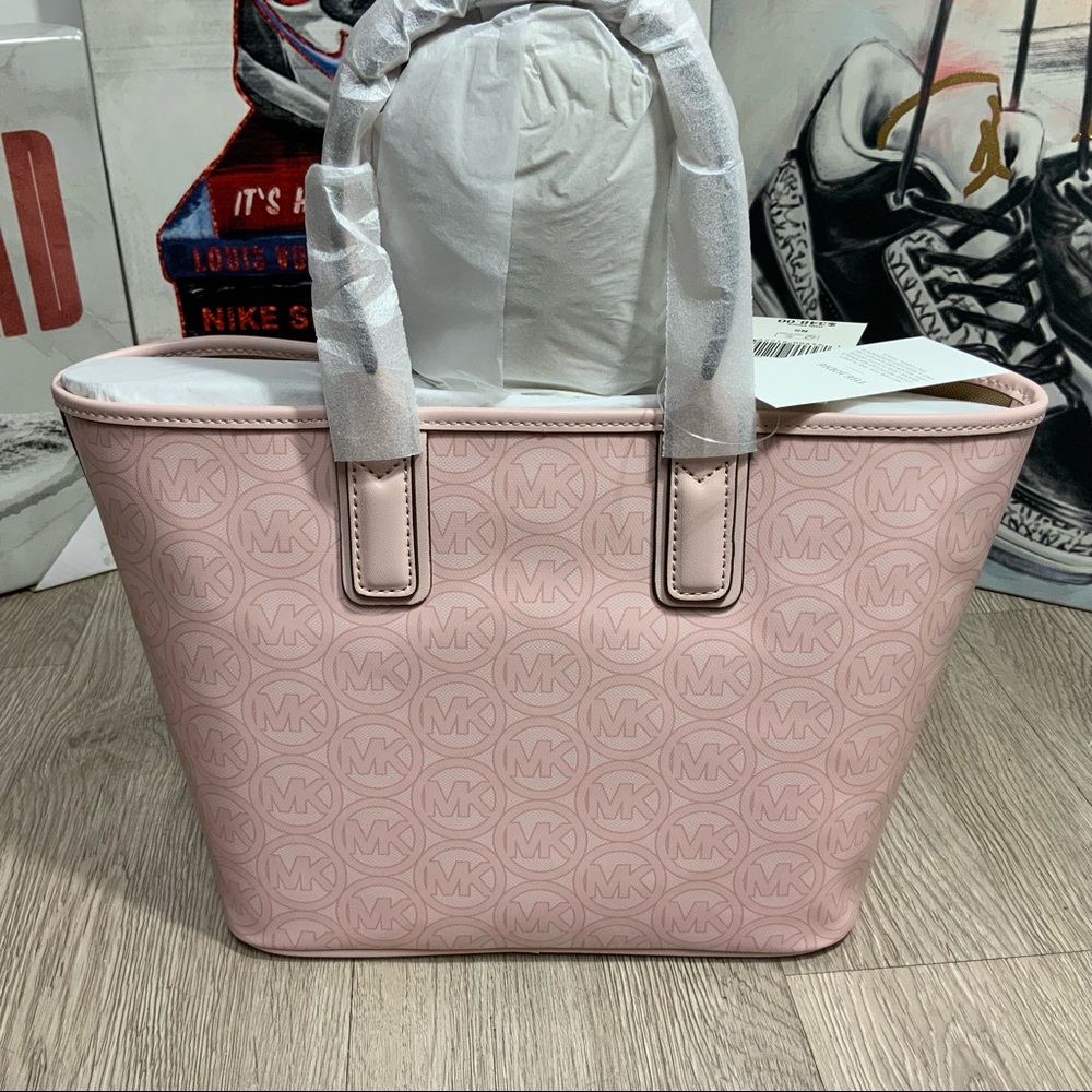 Michael Kors Jodie Small Powder Blush Jacquard Recycled Polyester Tote Handbag - Picture 6 of 10